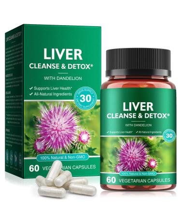 Liver Cleanse Detox & Repair - Health Liver Support Herbal Supplement with Milk Thistle Burdock Turmeric Curcumin Dandelion and More - 60 Vegan Liquid Phyto-Caps