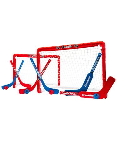 Franklin Sports NHL Kids Mini Hockey Goal Set - (2) Mini + Knee Hockey Goals, (4) Youth Sticks, (2) Goalie Sticks + (4) Foam Balls - Knee + Mini Hockey Set