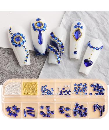 FEIlei 12 Grids Box Set Flat Back Rhinestones and Small Round Diamond Combination for DIY Nail Art Accessories Crystals