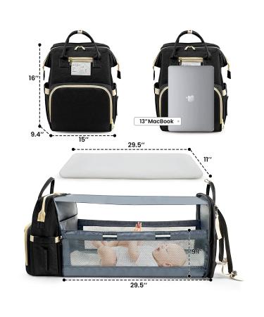 Kompoll Diaper Bag Backpack - Large Capacity Baby Bag with Changing Station | Baby Registry Shower Gift | Organizer for Unisex Dad Mom | Black - Buy Online on GoSupps.com