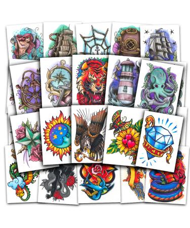 American Traditional Temporary Tattoos for Women Men Adults Kids   100 Pcs Pre-Cut Individual 2 x 2 Vintage Old School American Classic Tattoos Temporary Party Favors