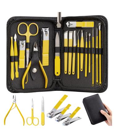 Made in Germany Manicure Set Professional Lemon Yellow Nail Clippers Set Pedicure Kit Stainless Steel with Luxurious Travel Case for Men Women Gift