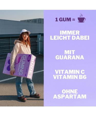 Buy Guming 40x Energy Chewing Gum | 60mg Caffeine | Sugar-Free Vegan Gum - Mint Cherry Berry Flavors (40 Pieces) - Buy Online on GoSupps.com