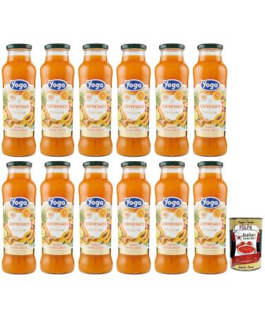 Italian Gourmet E.R. Yoga il Centrifugato con Curcuma Fruit Concentrate with Turmeric Orange Papaya and Carrot Fruit Juice without Added Sugar 680 ml Glass Bottle + Polpa di Pomodoro Italian Gourmet