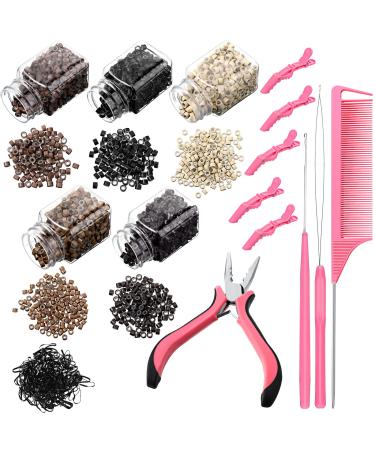 16 Pcs Hair Extension Tool Kit Remove Pliers 2500 Micro Silicone Rings Bead Pulling Hook Needle Loop Needle Threader 2 Combs 500 Black Mini Rubber Bands 5 Plastic Clips for Hair Styling Tool Accessory - Buy Online on GoSupps.com