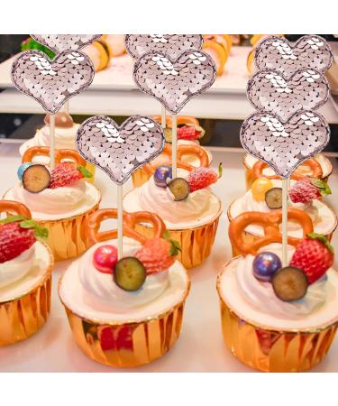 60Pieces Heart Cupcake Toppers Champagne Valentines Day Cupcake Toppers Decorations Double Colors Heart Shaped Cupcake Cake Decorations for Valentine Wedding Party Mother's Day - Buy Online on GoSupps.com
