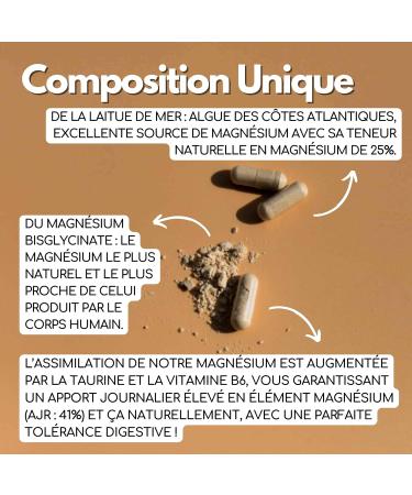 Magnesium Bisglycinate | 100% Natural | Fatigue Stress Sleep Sport + Sea Lettuce + Vitamin B6 + Taurine | 60 Capsules | French | KOTOR PHARMA - Buy Online on GoSupps.com