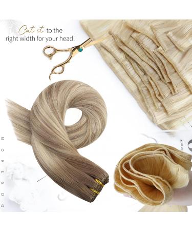 Moresoo Weft Hair Extensions 16 Inch #8/22/8 Real Human Hair Balayage Sew in Extensions - Light Brown Ombre to Medium Blonde Mixed with Brown - 100g/Pack Best Quality Human Hair Weft - Buy Online on GoSupps.com