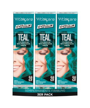 Vitalcare Vitalcare | Vivid Professional Semi-Permanent Hair Color Direct Dye Lasts Up to 20 Washes Soft and Hydrated Hair Teal Color Multipack 3 pcs x 100ml