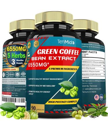 Green Coffee Bean Extract Capsules 6550mg | 3 Months Supply with Garcinia, Olive, Green Tea, Kidney & Pepper | Supports Weight Management, Brain Health & Energy | Antioxidant Boost - Buy Online on GoSupps.com