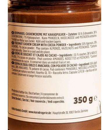 KoRo - Tigernut Cream with Cashew Nuts and Cocoa 350g - Only three ingredients - High nut content - Vegan spread - Topping for pancakes waffles or porridge - Buy Online on GoSupps.com