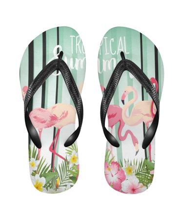 Mnsruu Flamingo Flip Flops Floral Design Home Hotel Spa Bedroom Travel L for Men Women Medium Multicolor
