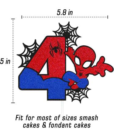 Spider 4th Birthday Cake Topper Spider Cartoon Movie Themed Happy 4s Birthday Cake Decorations for Men Boy Children Four Bday Party Supplies Double Sided Glitter Black DÃ©cor - Buy Online on GoSupps.com