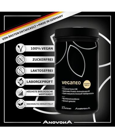 Anovona Vegan Protein Powder - Bourbon Vanilla 450g | EAAs & BCAAs | Sugar & Lactose-Free | Made in Germany - Pea Rice & Soy Isolate - Buy Online on GoSupps.com