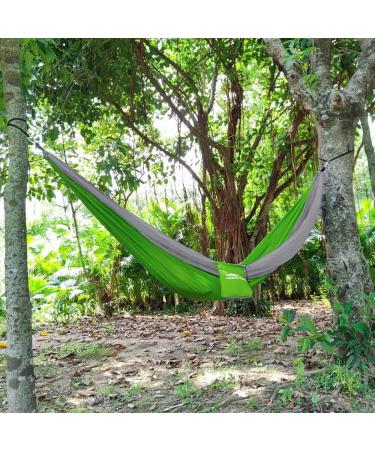 Forbidden Road Single Camping Hammock - Lightweight 210D Nylon Parachute Hammock for Outdoor Hiking and Travel - Supports 400lbs - Ropes and Carabiners Included - Green/Grey - Buy Online on GoSupps.com