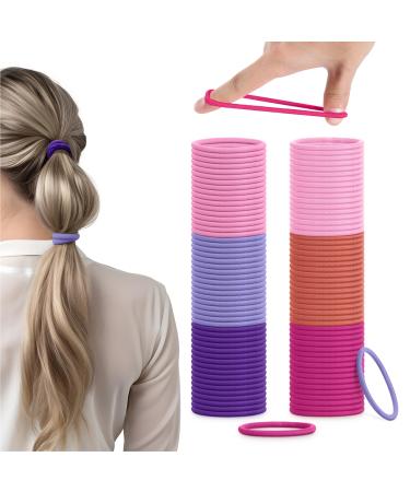 H&S Hair Bands for Women - 100pcs x 4mm - Non-Metal Bobbles for Thick and All Hair Types - Elastic & Seamless Ponytail Holders - No Damage Ties also for Men - Pink