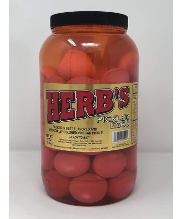 Herb's Packed In Vinegar Red Pickled Eggs, 67 oz, Gallon size plastic jar