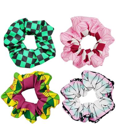 4 Pcs Anime Hair Scrunchies Hair Ties for Kids Adults  Elastic Ponytail Holder Bracelet Costumes  Cosplay Hair Accessories