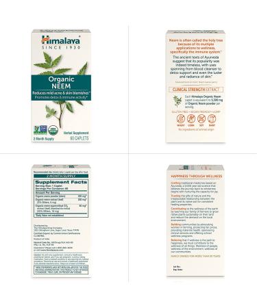 Himalaya Organic Neem Acne Relief Caplets - Clear, Smooth & Radiant Skin - 4 Month Supply (2 Pack) - Buy Online on GoSupps.com