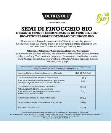 Oltresole Organic Fennel Seeds 1 Kg Organic whole seeds ideal for herbal teas and digestive recipes perfect - Buy Online on GoSupps.com