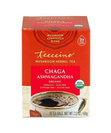 Buy Teeccino Organic Mushroom Herbal Tea - Chaga & Ashwagandha, Caffeine-Free, 10 Bags - Buy Online on GoSupps.com