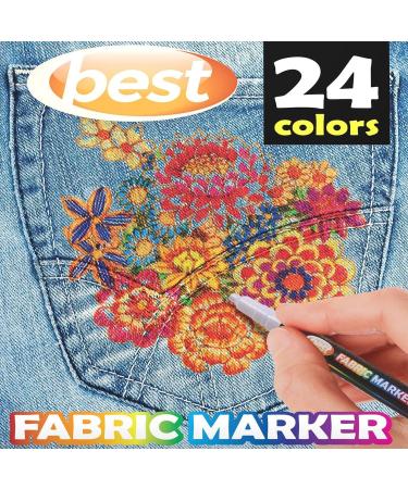 Fabric Markers Set (24 Pens) Non-Toxic, Machine Washable - Individual Colors, Bullet Tip - Ideal for Clothes, Jeans, Shirts - Buy Online on GoSupps.com
