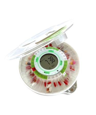 DOSECONTROL Automatic Pill Medication Dispenser Transparent Lid Model 2021 Large and Bright Display 9 Alarms Two Secure Locks High Capacity Pill Container Aid for Alzheimers & Dementia Patients