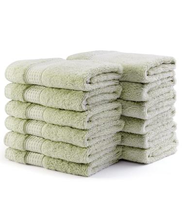 Wash Clothes for Bathroom - Cotton Face Towels Washcloths Bulk for Men or Women 12 Pack Ultra Soft Bath Towels Set Absorbent Hotel-Spa-Kitchen Multi-Purpose Face Cloth Bath Wash Rags Sage