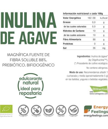 Energy Feelings Energy Feelings Inulin Powder 500g source of soluble fiber organic agave inulin prebiotic 100% vegan  - Buy Online on GoSupps.com
