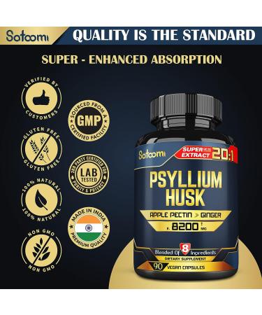 Satoomi Psyllium Husk Extract Capsules - 3 Month Supply with Apple Pectin, Ginger, Fennel & More - Digestive & Immune Health Support - Buy Online on GoSupps.com