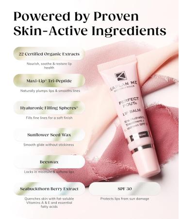 KAPLAN MD Perfect Pout SPF Lip Balm - Ultra Hydrating Lip Treatment for Dry Chapped Lips - Sunscreen SPF 30 - Smooths Fine Lines - Glossy Finish - Non-Sticky Texture - Pink Peony - Buy Online on GoSupps.com