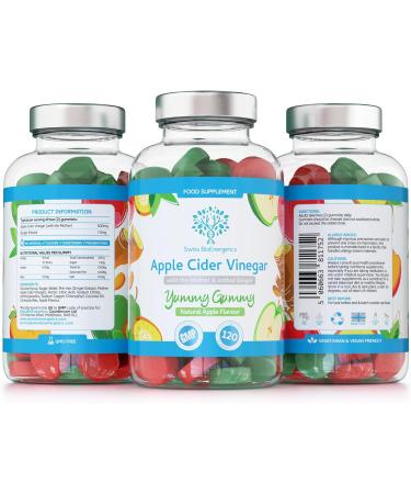Apple Cider Vinegar Gummies with Ginger - 120 Natural Apple Flavoured - High Strength 500mg - 2 Month Supply - UK Made - Buy Online on GoSupps.com