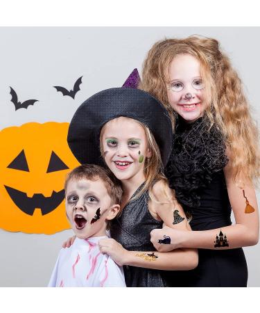 Halloween Temporary Tattoos Set for Kids - 288 Pieces, 48 Styles, Ghost, Pumpkin, Spider Web, Bat, Witch, Cat - Trick or Treat Fake Tattoos - 18 Sheets - Buy Online on GoSupps.com