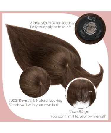 Silk-co 10inch Hair Toppers for Thinning Hair Women Real Hair #4 Medium Brown- Mono Base 100% Human Hair Extensions with Fringe Crown Clip in Hair Top Piece 10 Inch #4 Medium Brown - Buy Online on GoSupps.com