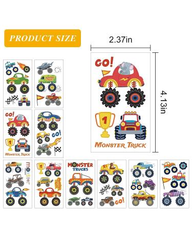 Monster Truck Birthday Party Temporary Tattoos - 42 Pieces, 10 Sheets of Big Cars & Finish Lines Stickers for Kids Girls Boys - Ideal Decorations & School Rewards - Buy Online on GoSupps.com