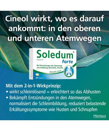 Soledum Capsules Forte | 20 Cold Capsules with Cineole for Respiratory Inflammation & Bronchitis Relief - Buy Online on GoSupps.com