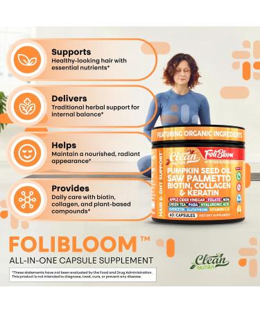 Clean Nutra Pumpkin Seed Oil Capsules + Saw Palmetto Biotin Collagen Keratin MSM Folate Hyaluronic Acid Supplements B12 Zinc Hair Supplement for Women Men Iodine 5-MTHF B-12 Vitamin B9-60 Pills - Buy Online on GoSupps.com