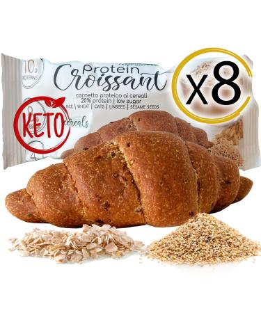 Line Diet Line 8 Keto Protein Cereals - 4g of carbohydrates 1g of sugars 10g of protein per croissant - Made in Italy 8 x 50g brioche - Keto snack high in protein low in