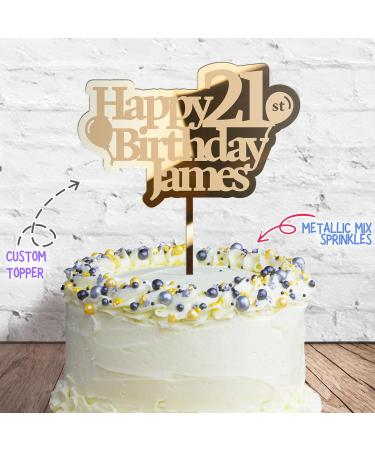 Cakeshop Cake Decoration Pack | Happy Birthday Premium 3mm Mirror Acrylic Plastic Cake Topper Sign & 25g Party Pack of Cake Sugar Sprinkles | Custom Name & Age Cake Decorations (Gold) Non-Prime Mirror Acrylic: Gold - Buy Online on GoSupps.com