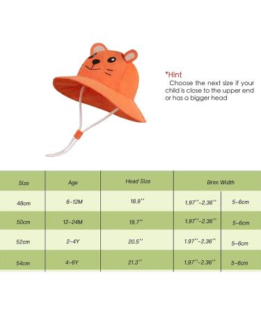 LANGZHEN Beach Sun Protection Hat for Baby Girls | Adjustable Toddler Kids Hat with Chin Strap | Wide Brim Summer Play Hat in Orange - Tiger Design - Buy Online on GoSupps.com