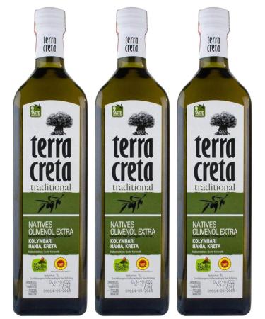 Terra Creta olive oil 3x 1.0l | PDO Kolymvari | Extra virgin olive oil from Crete | + 20ml Jassas olive oil