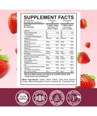 Iron Supplement Gummies for Kids - with Calcium, Zinc, Kids Multivitamin with Iron Gummies - Immune Support, Blood Builder & Energy Support for Iron Deficiency, Anemia, Vegan - 60 Count Strawberry 60 Count (Pack of 1) - Buy Online on GoSupps.com
