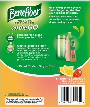 Benefiber Fiber Supplement, Strawberry Lemonade, On The Go Stick Packs, 36 Count 6.48 Ounce (Pack of 1) - Buy Online on GoSupps.com