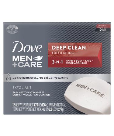 Dove Men + Care Hand & Body + Face + Exfoliation Bar Soap with purifying grains for healthy-looking and strong skin Deep Clean soap bar with moisturizing cream 106 g Pack of 12 1.27 kg (Pack of 1)
