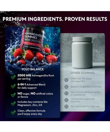 Ashwagandha Gummies 120 Count - 2000 MG Ashwagandha Supplements with L-Theanine GABA Magnesium Zinc & Vitamin D3 Sugar-Free Vegan Non-GMO Natural Support for Balance - Buy Online on GoSupps.com