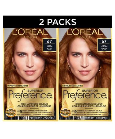 L'Oreal Paris Superior Preference Hair Dye Hair Color for Women 67 Light Auburn Hair Dye Permanent Hair Color 100% Grey Coverage 9 weeks of Luminous Fade-Defying 1 Hair Dye Kit (Pack of 2) (Packaging May Vary) Light Auburn Red