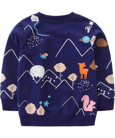 Boys Dinosaur Sweatshirt - Cotton Long Sleeve Pullover for Kids 1-8 Years - Deep Blue - Buy Online on GoSupps.com