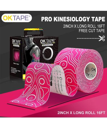 OK Tape Original Cotton Elastic Kinesiology Therapeutic Athletic Tape - 2 Long Roll Strips - Latex Free, Breathable - Pink + White - Buy Online on GoSupps.com