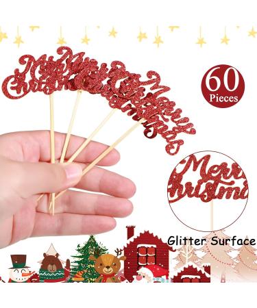 60 Pieces Red Merry Christmas Cupcake Toppers Glitter Xmas Holiday Cupcake Picks Christmas Party Cake Decorations Toothpicks for Xmas Party Cupcake Fruit Picks Dessert Toppers Decor - Buy Online on GoSupps.com