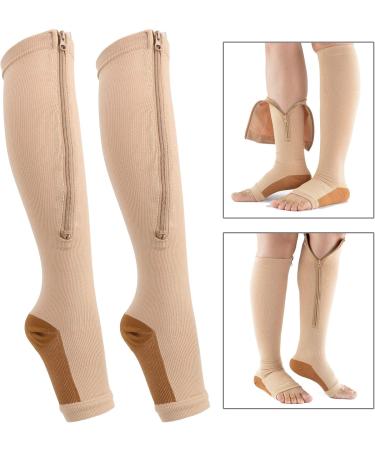 Keenso Compression Stockings for Men & Women | Zippered Midi Socks | Open Toe Firm Support for Varicose Veins - Buy Online on GoSupps.com